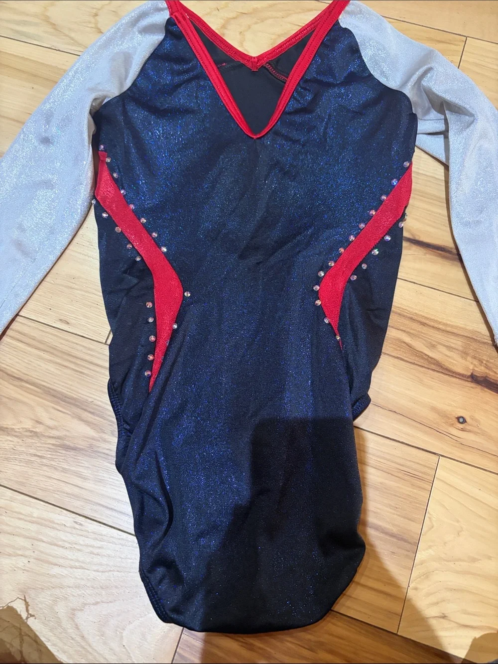 Under Armour Navy, Silver & Red Long-Sleeve Gymnastics Leotard